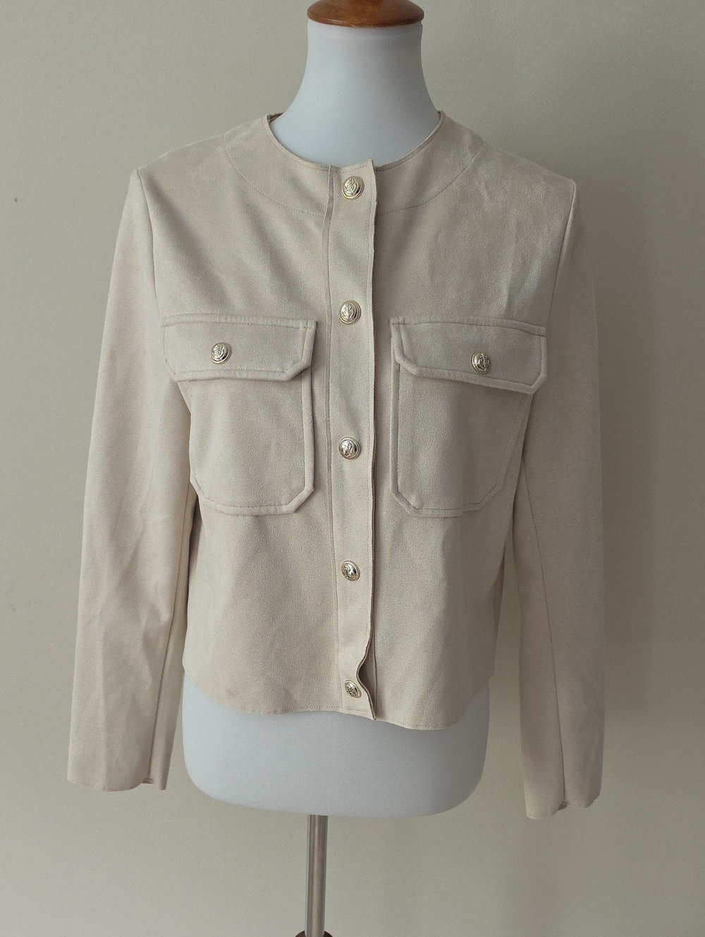 Zara Cream Button-Front Women's Jacket with Patch Pockets